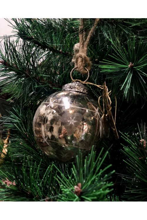 Walther & Co | Silver Glass Ball | Hearts and Stars | 7cm